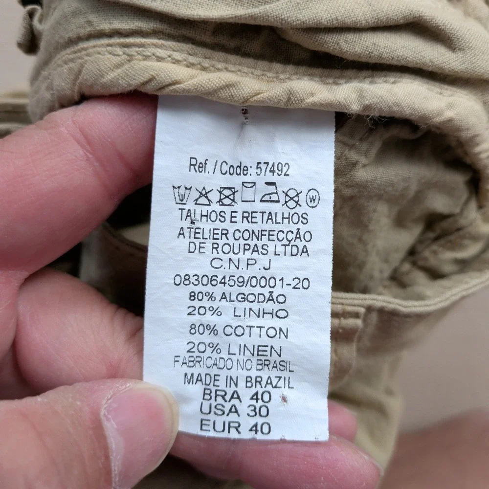 Osklen Rio de Janeiro Cargo Shorts Mens 30 Cotton Linen Tan Khaki Utility Casual
